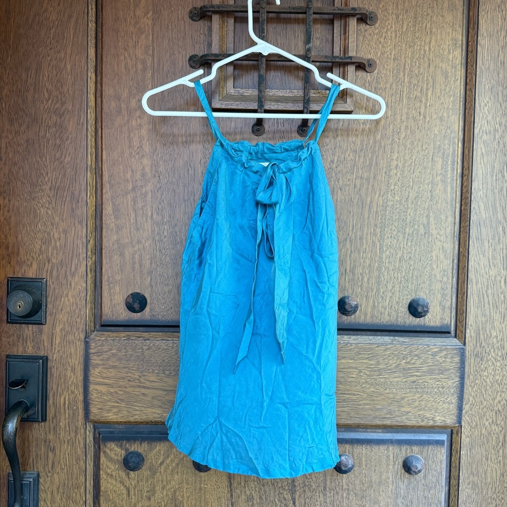 Blue Sleeveless with Bow Detail 100% silk blouse Size S